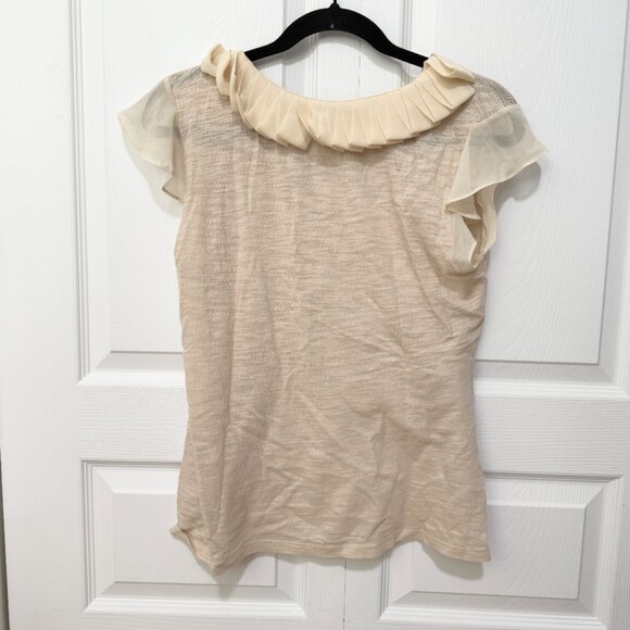 Women Deletta Anthropologie Ruffle Short Sleeve Blouse in Cream Size Large - Picture 2 of 6